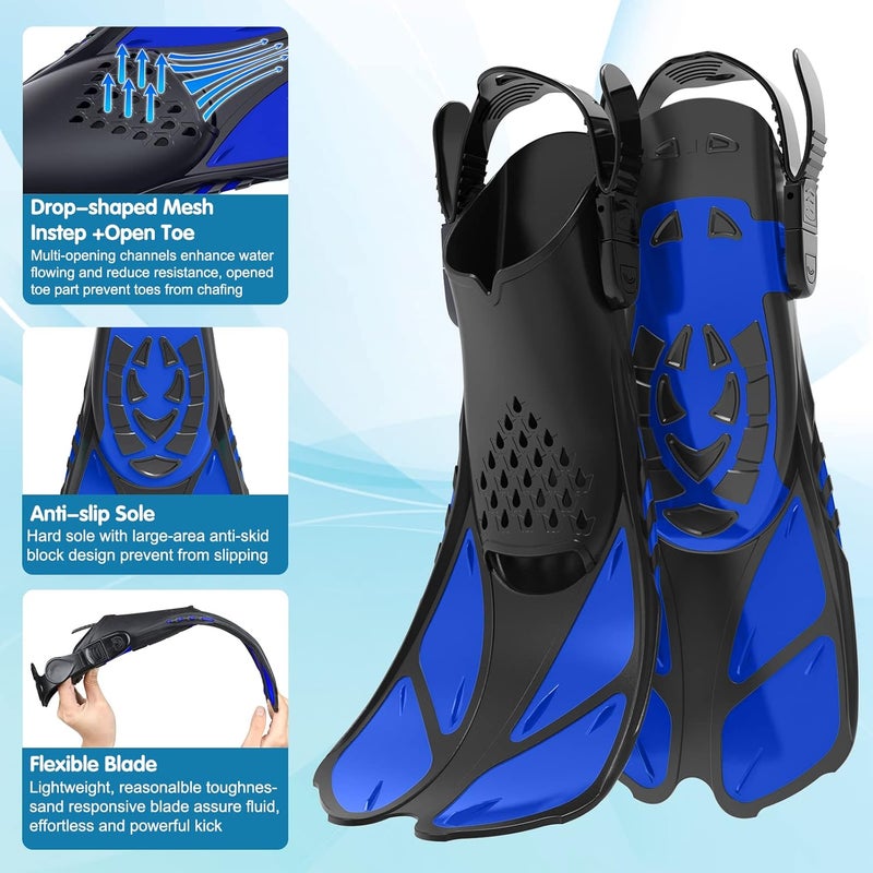 Seovediary Kids Snorkel Set, Mask Fins Snorkeling Gear for Kids Anti-Fog Swim Goggles 180 Panoramic View Dry Top Snorkel and Dive Flippers Combo with Travel Bag for Snorkeling Training Swimming Diving - Image 5